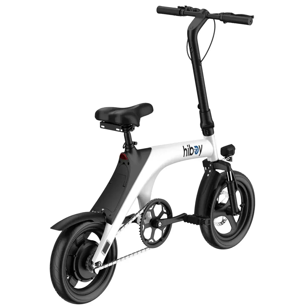 Hiboy C1 Folding E-Bike in white, showcasing its compact design and lightweight frame, ideal for urban commuting.