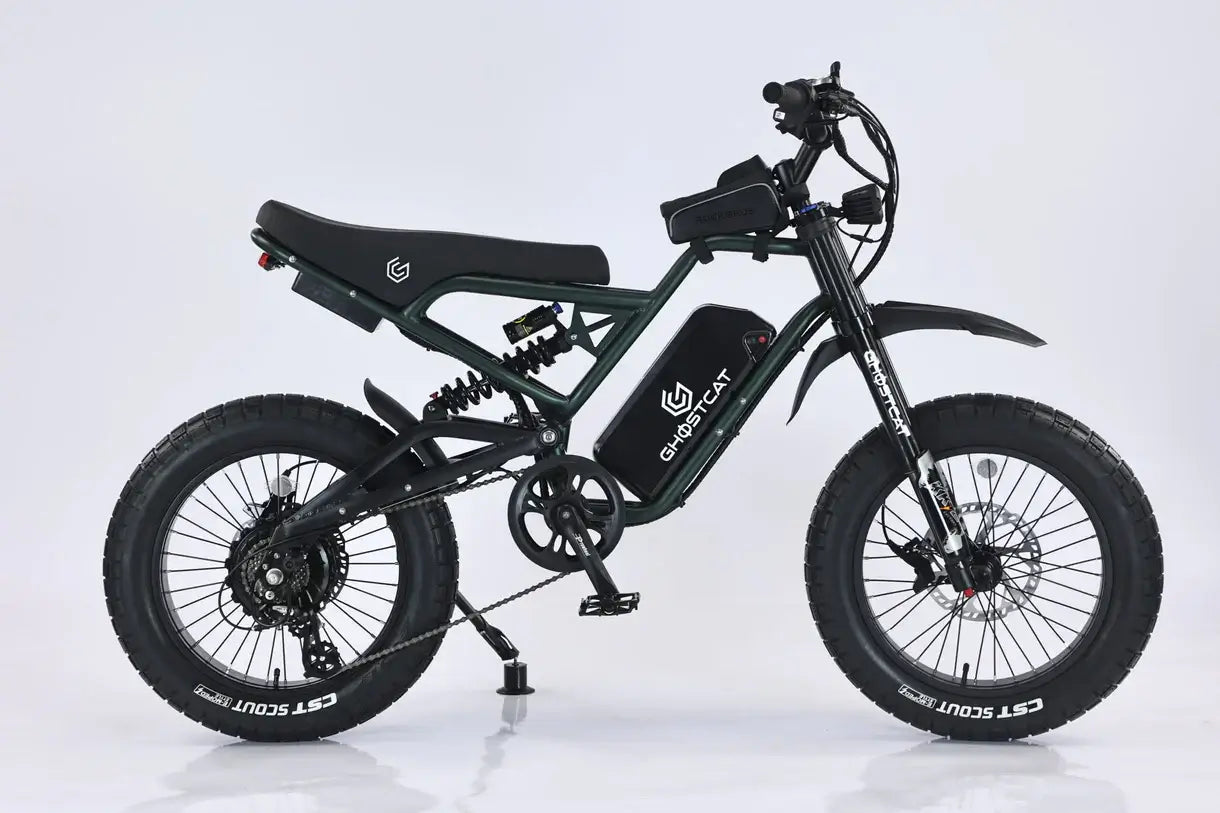 GhostCat F4X Pro electric bike with fat tires, lightweight frame, and battery for all-terrain performance.
