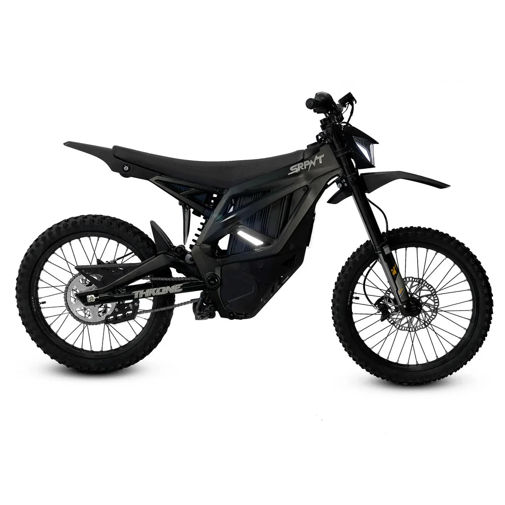 SRPNT 72V e-moto electric dirt bike showcasing a sleek design, rugged tires, and modern components for high performance.