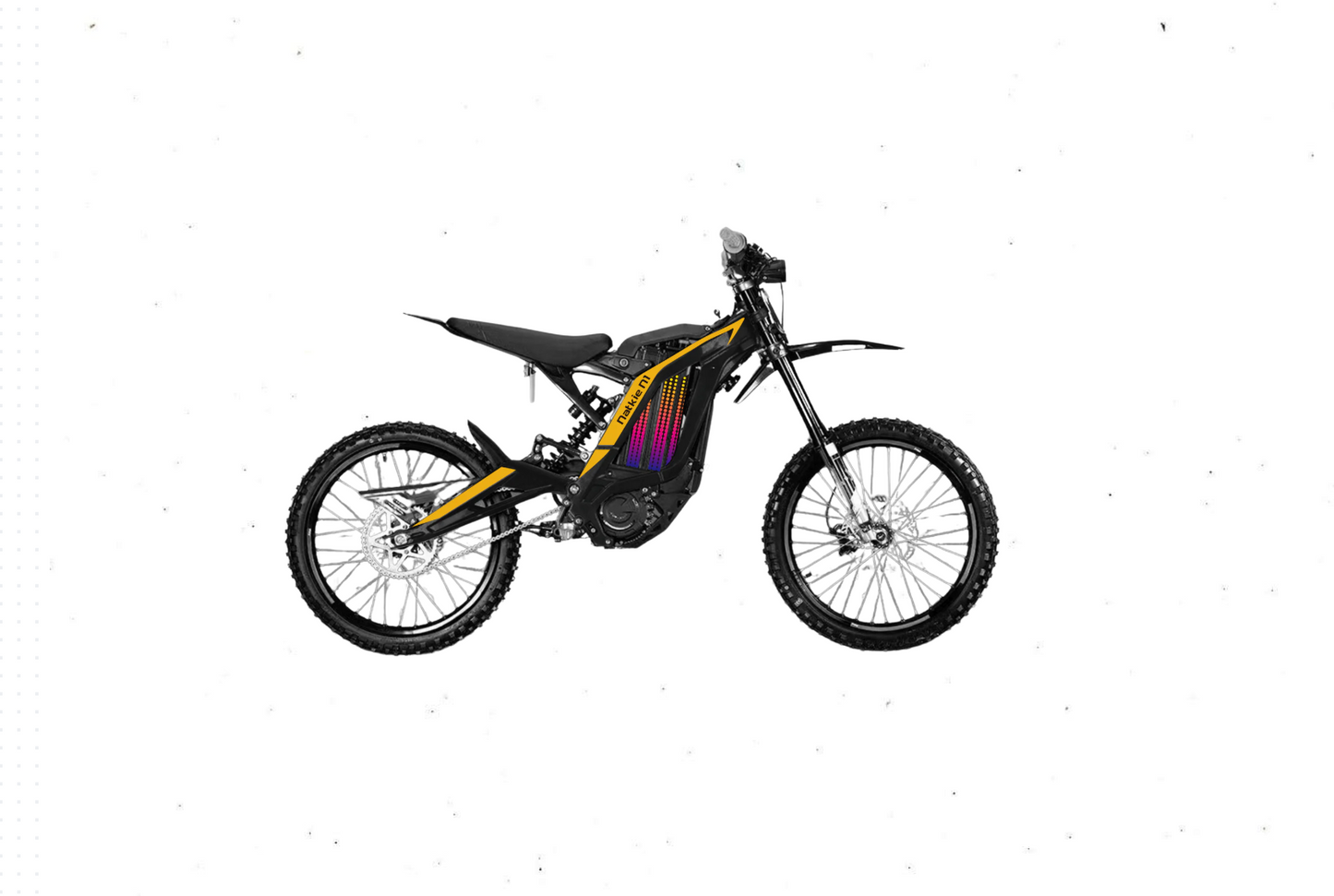 Natkie N1 Electric E Moto with vibrant design, full suspension, and 6000W peak motor. Ideal for off-road adventures.