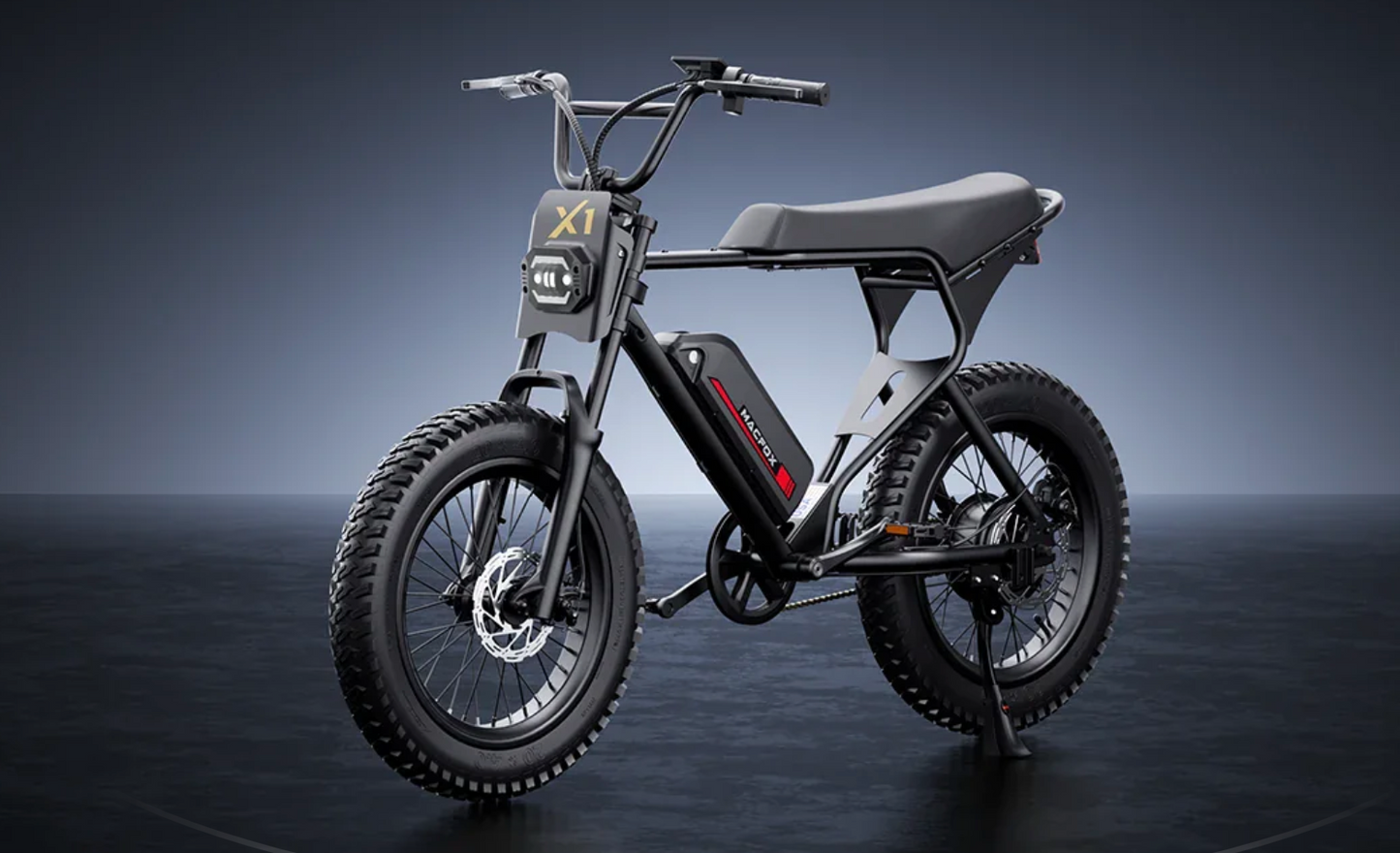 Macfox X1S Commuter electric bike with 500W motor, 20" tires, and sleek design for city riding.