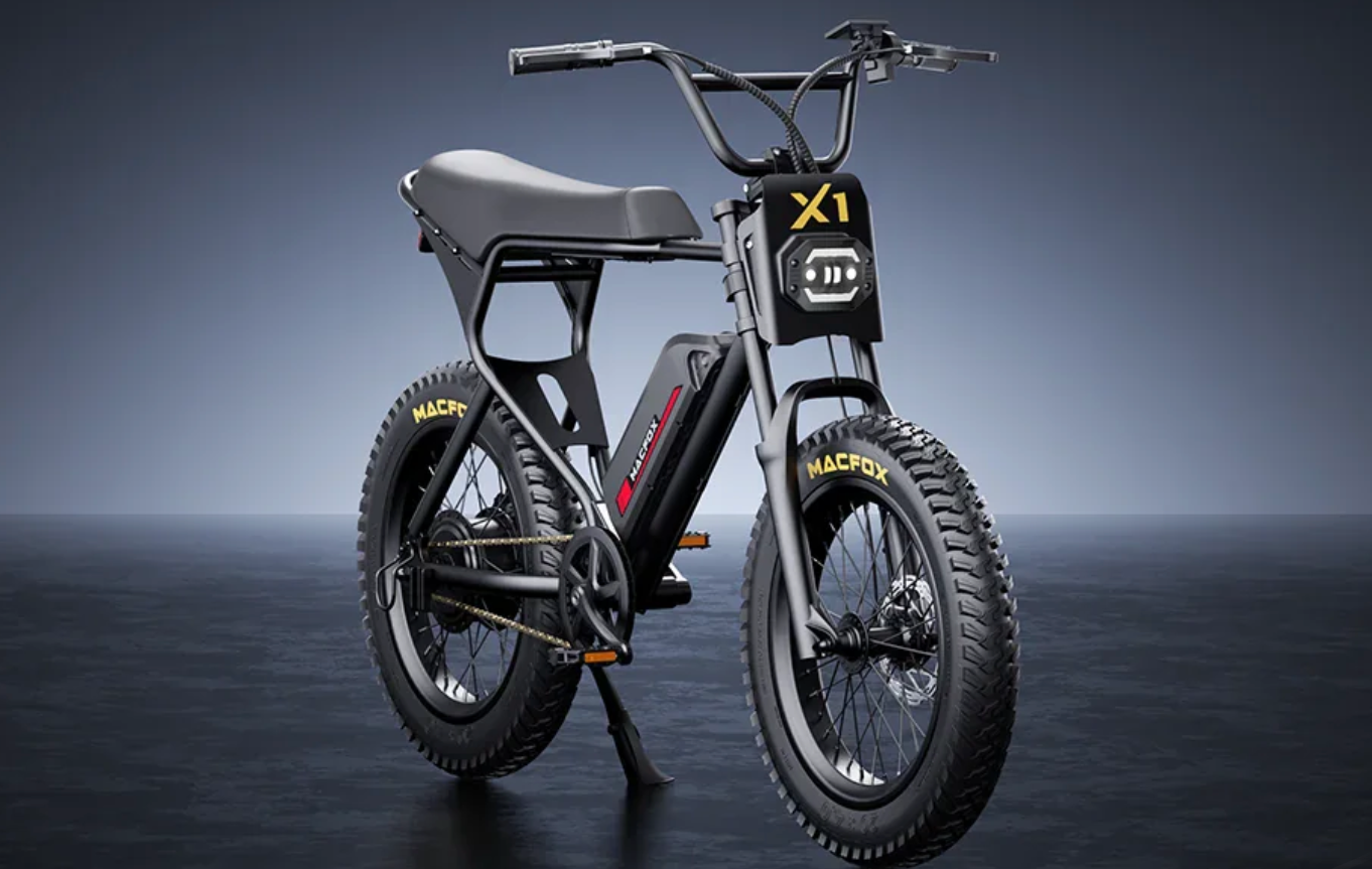 Macfox X1S Commuter electric bike with 20x4.0 tires and a sleek black frame design.