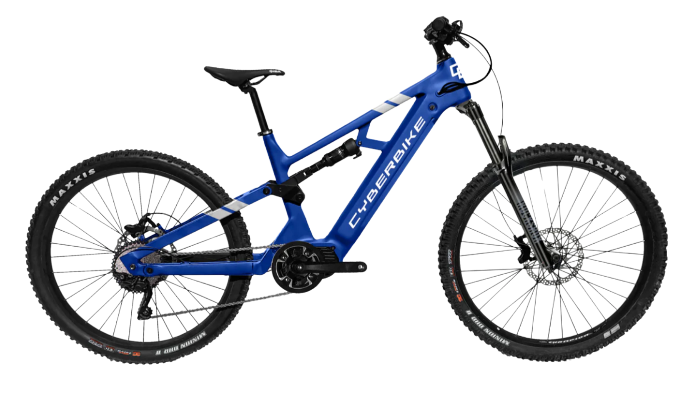 2025 CyberBike Raptor Pro in Daytona Blue, ideal for trail and enduro riding, unisex design.