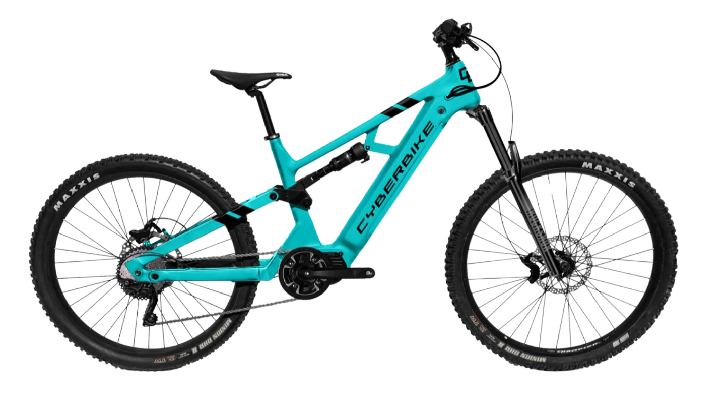 2025 CyberBike Raptor Pro in Turquoise Blast Two-Tone for trail and enduro riding.