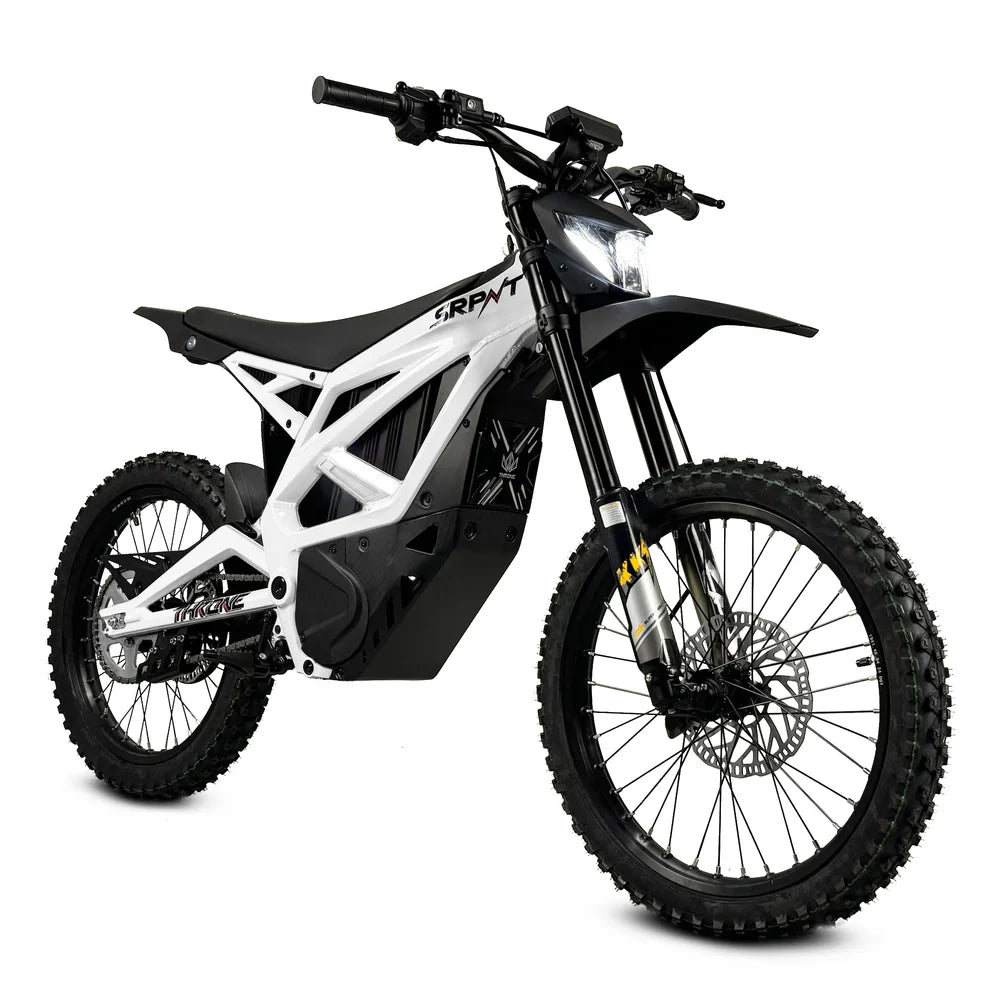 SRPNT 72V E-Moto: Lightweight electric dirt bike with high-end components for performance and durability.