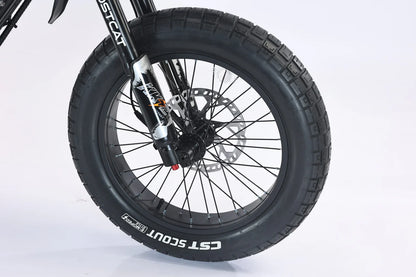 Close-up of the CST fat tire on the GhostCat F4X Pro electric bike, showcasing its rugged design for all-terrain performance.