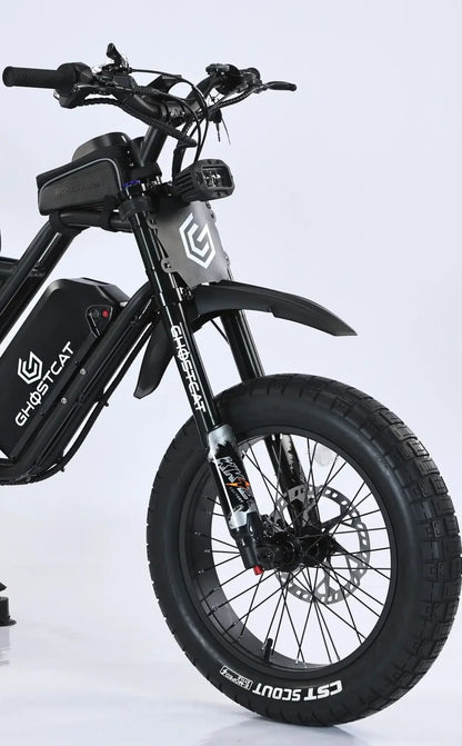 GhostCat F4X Pro electric bike featuring CST fat tires, lightweight design, and robust suspension for all-terrain riding.