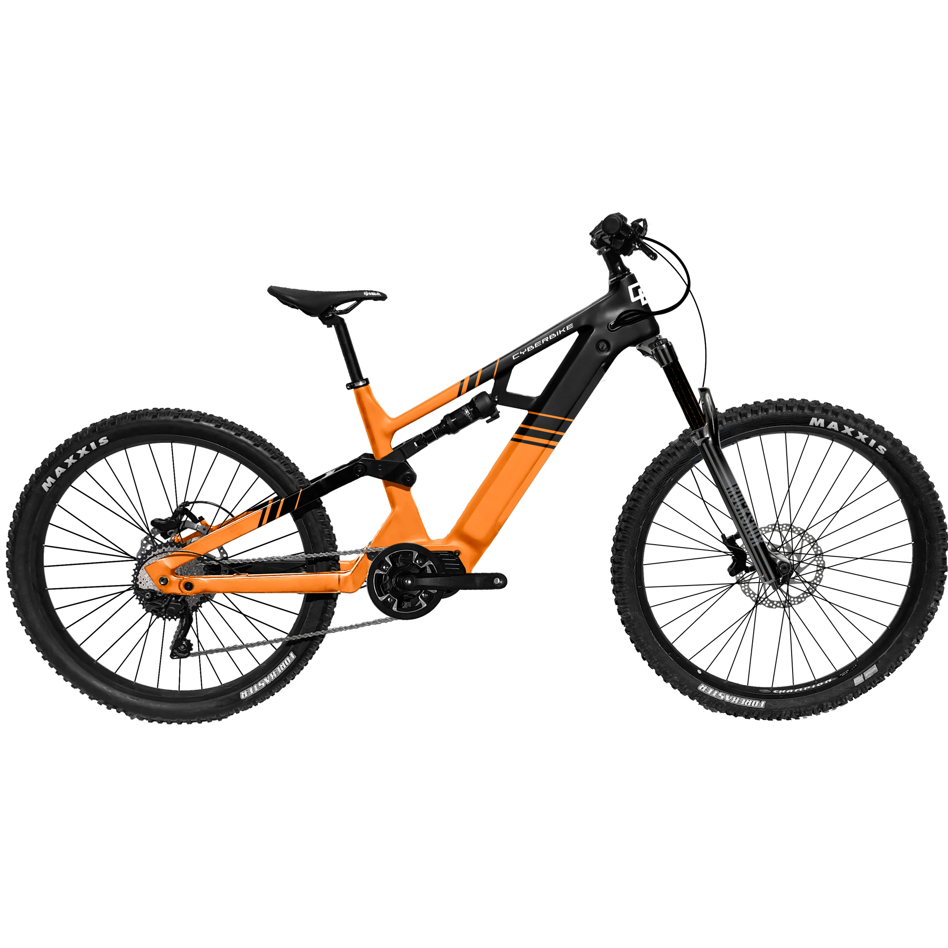 2025 CyberBike Raptor Pro in Sunset Orange Two-Tone with MTB features for trail and enduro riding.