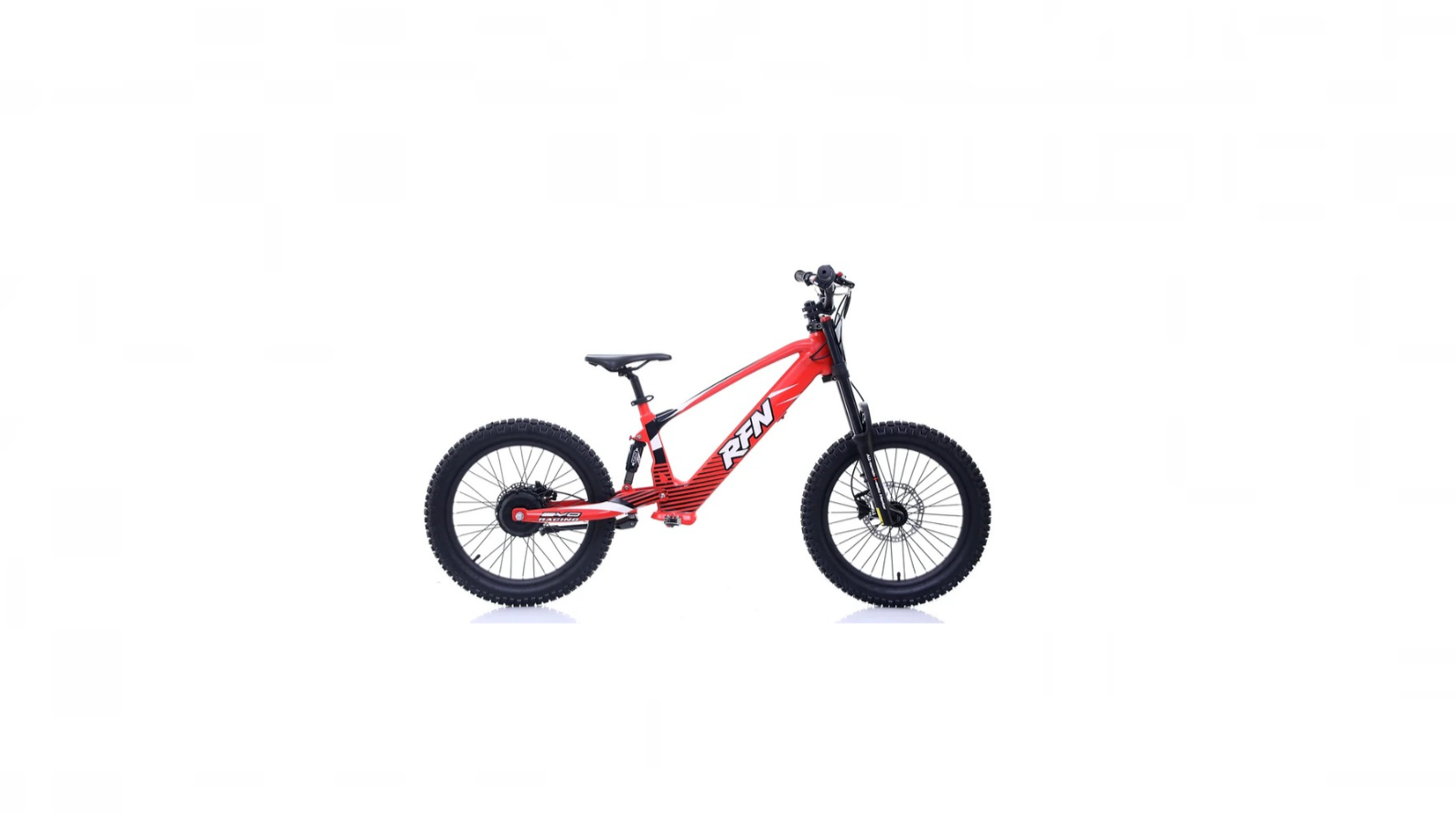 RFN Evo Racing 16 E-Moto electric kids bike with a lightweight aluminum frame for safety and performance.