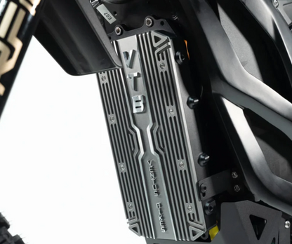 Close-up view of the Ventus V1+ electric dirt bike's VTB component, showcasing advanced engineering and design.