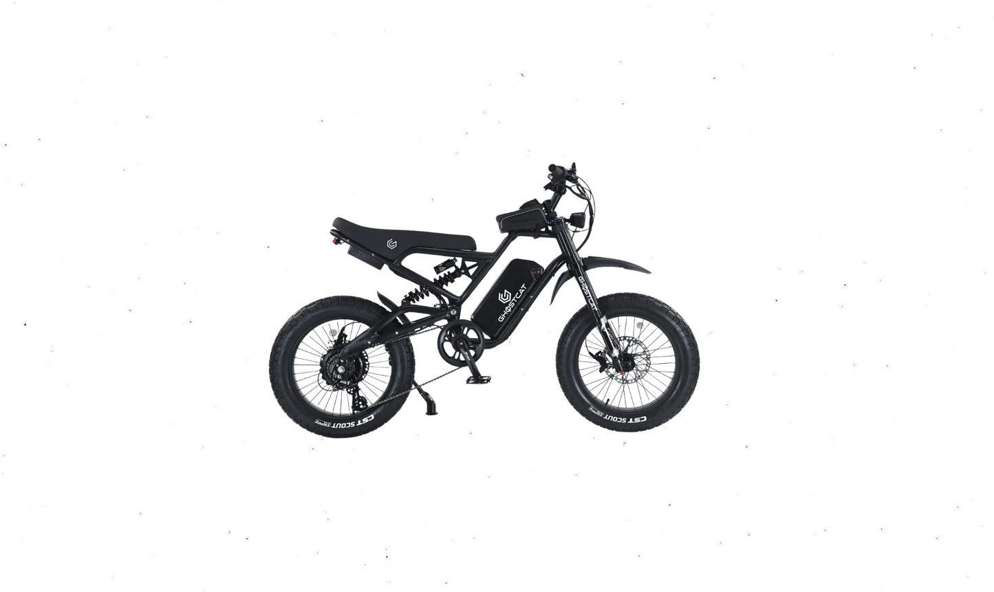 GhostCat F4X Pro electric bike with fat tires, lightweight design, and dual sport capabilities.