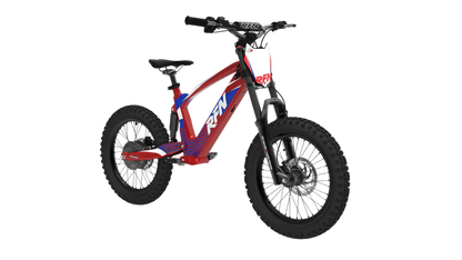 RFN Evo Racing 18 electric kids bike featuring a lightweight aluminum frame and adjustable suspension for comfort.