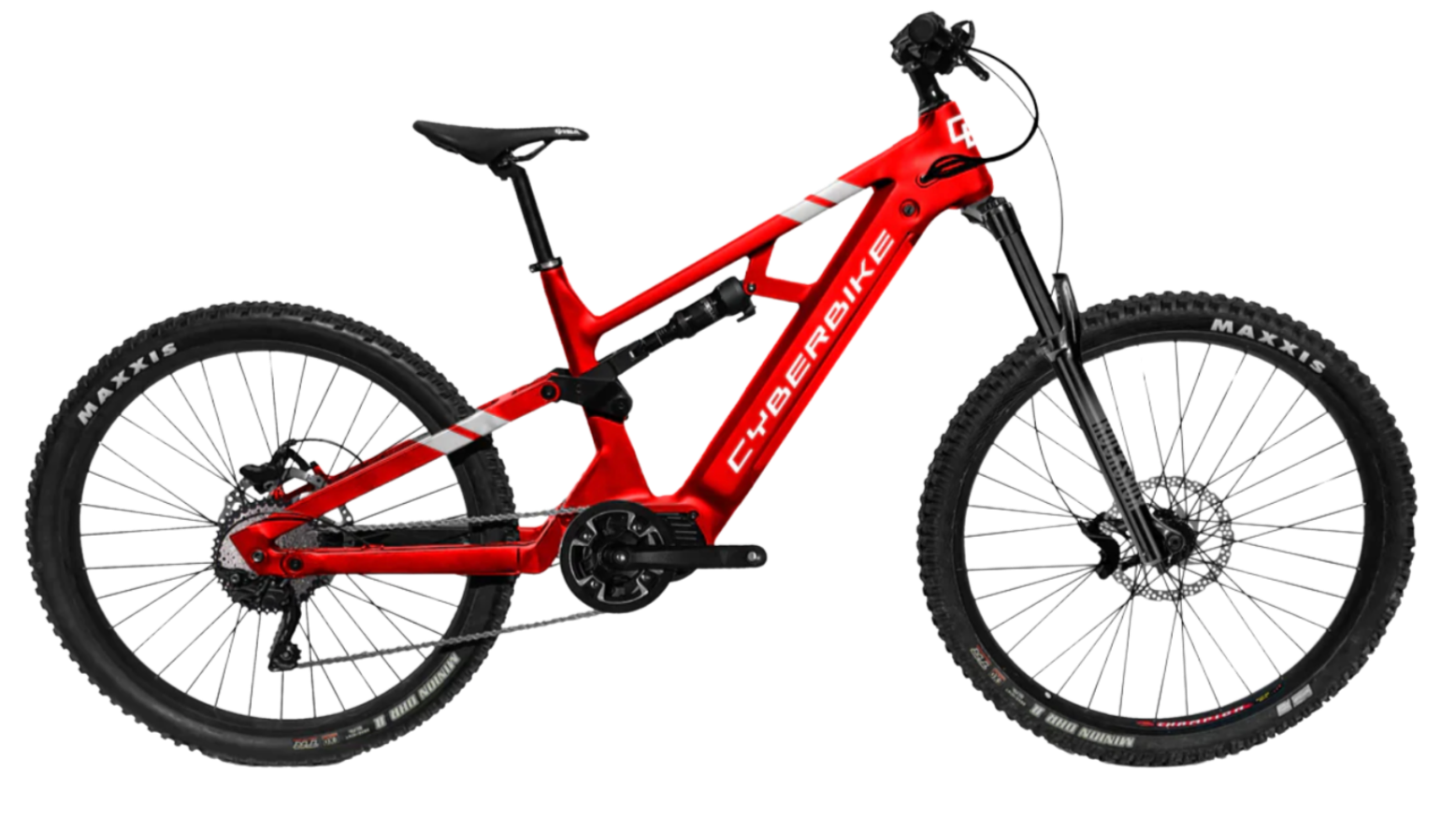 2025 CyberBike Raptor Pro in vibrant red, designed for trail and enduro riding, unisex with advanced geometry.