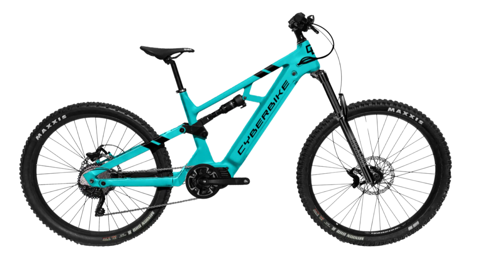 2025 CyberBike Raptor Pro in Turquoise Blast Two-Tone for trail and enduro riding.