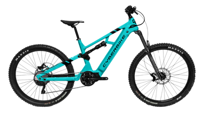 2025 CyberBike Raptor Pro in Turquoise Blast Two-Tone for trail and enduro riding.