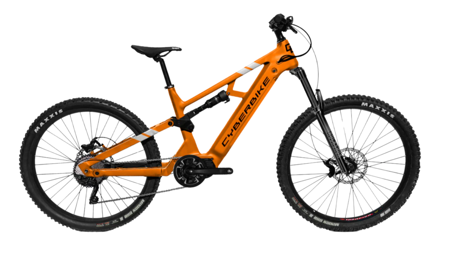 2025 CyberBike Raptor Pro in Sunset Orange Two-Tone, designed for all-mountain and trail riding.