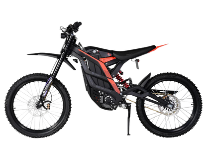 79BIKE Falcon Pro electric dirt bike with red and black design, featuring advanced suspension and performance components.