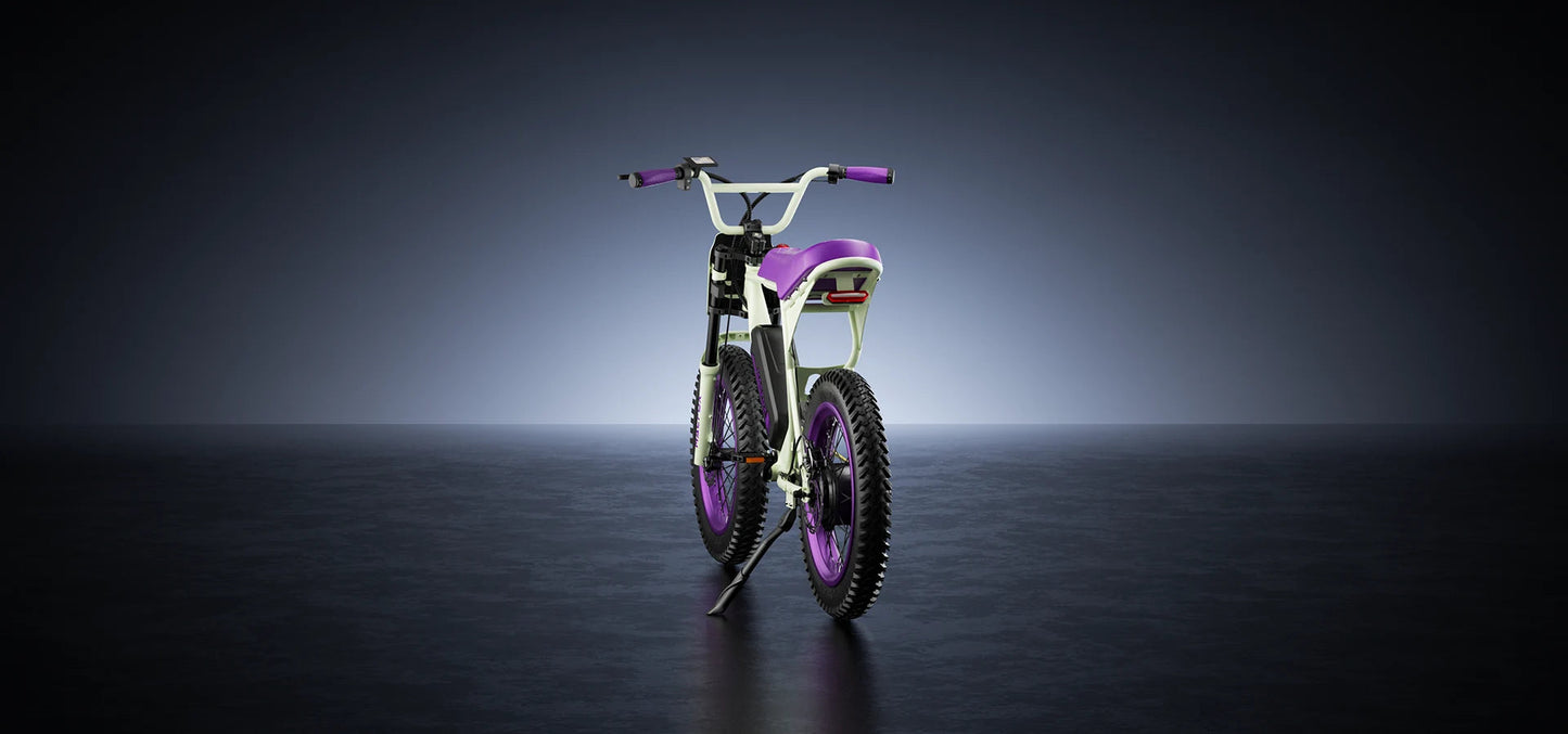 Macfox E-bike X1S in sleek purple design, featuring wide tires and modern frame, perfect for urban and outdoor adventures.