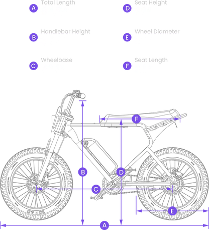 Diagram showing dimensions and measurements of the Macfox E-bike X1S, including frame and tire sizes.
