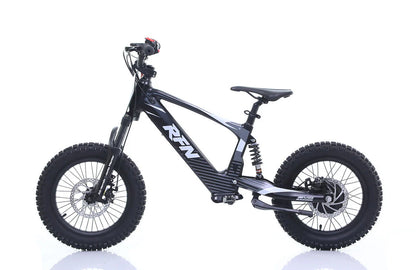 RFN Evo Racing 20 E-Moto electric kids bike with rugged tires, adjustable suspension, and powerful motor for off-road adventures.